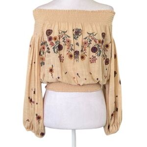 Free People Floral Cotton Embroidered Off-Shoulder Top Blouse size S